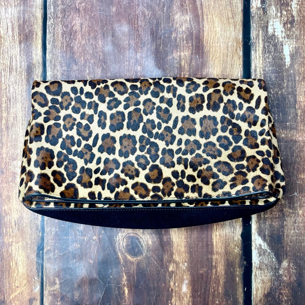 Ann Taylor Animal Print Fold over pony hair Clutch handbag.